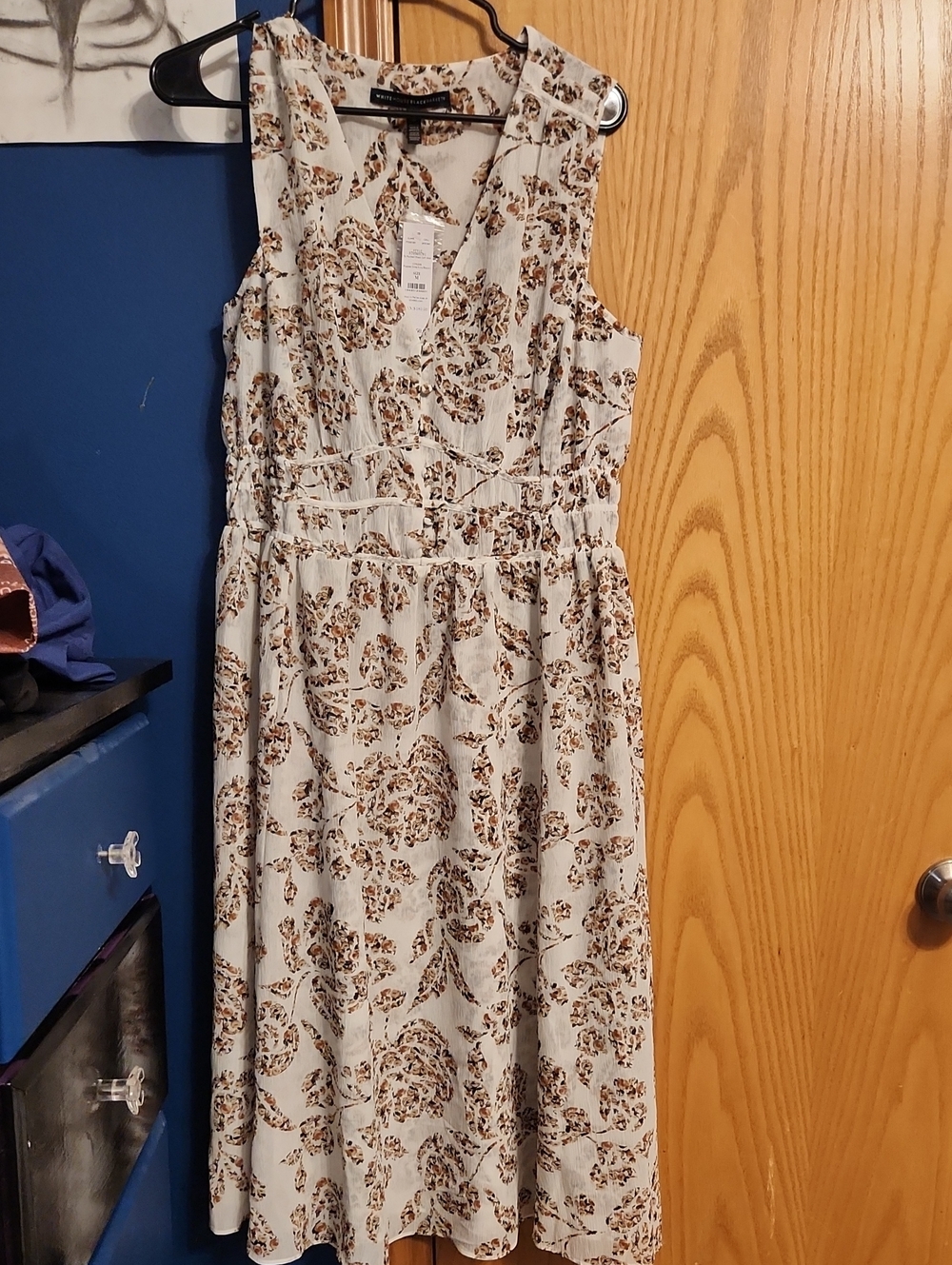 White House Black Market Sleeveless White Floral Midi Dress